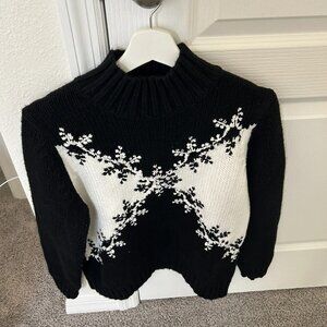 Talbots Snowflake Mockneck Sweatshirt Petite Mp Medium Black White Embroidered